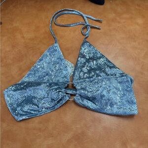 Velvet Halter Crop Top - Silver/Blue